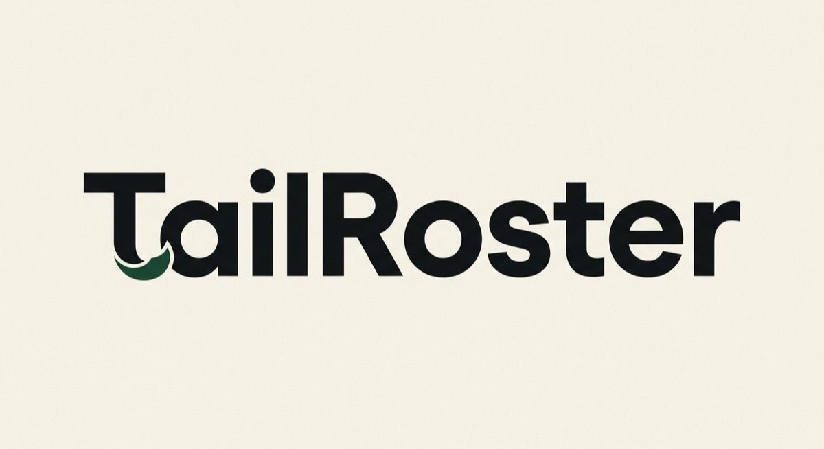 Wordmark, tail-curl on T